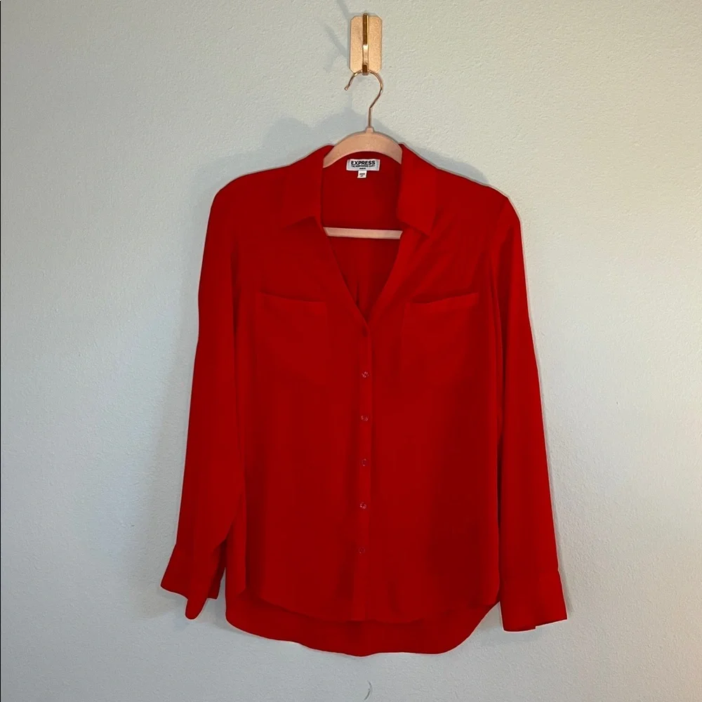 Express Vibrant Red Button-Down Shirt 🌹🔥 - Picture 3 of 6